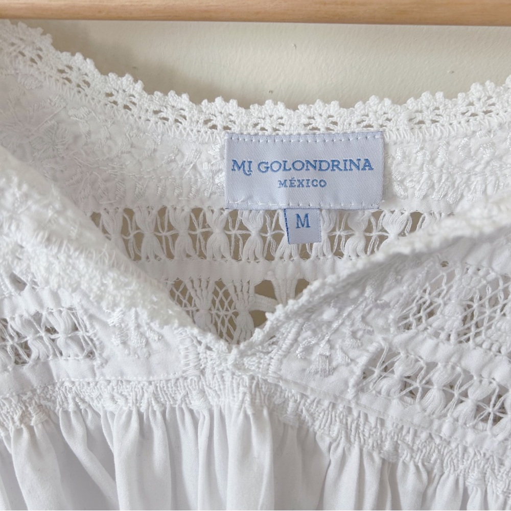 Rare Exquisite Mi Golondrina Handmade Embroidered + Lace White Blouse Sz M - Picture 3 of 8